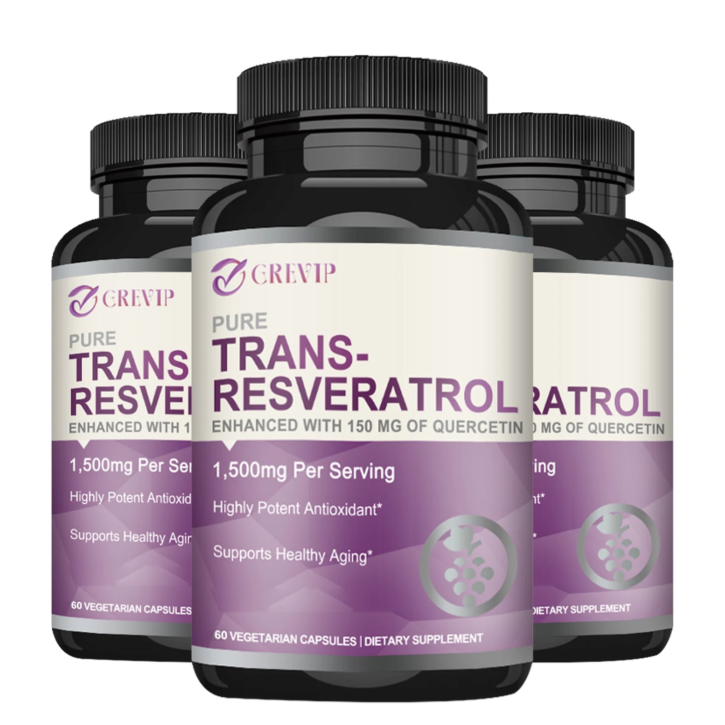 Trans-Resveratrol Supplement 1500mg - Anti-aging, Antioxidant, Brain, Heart, Skin Health - 60 Capsules