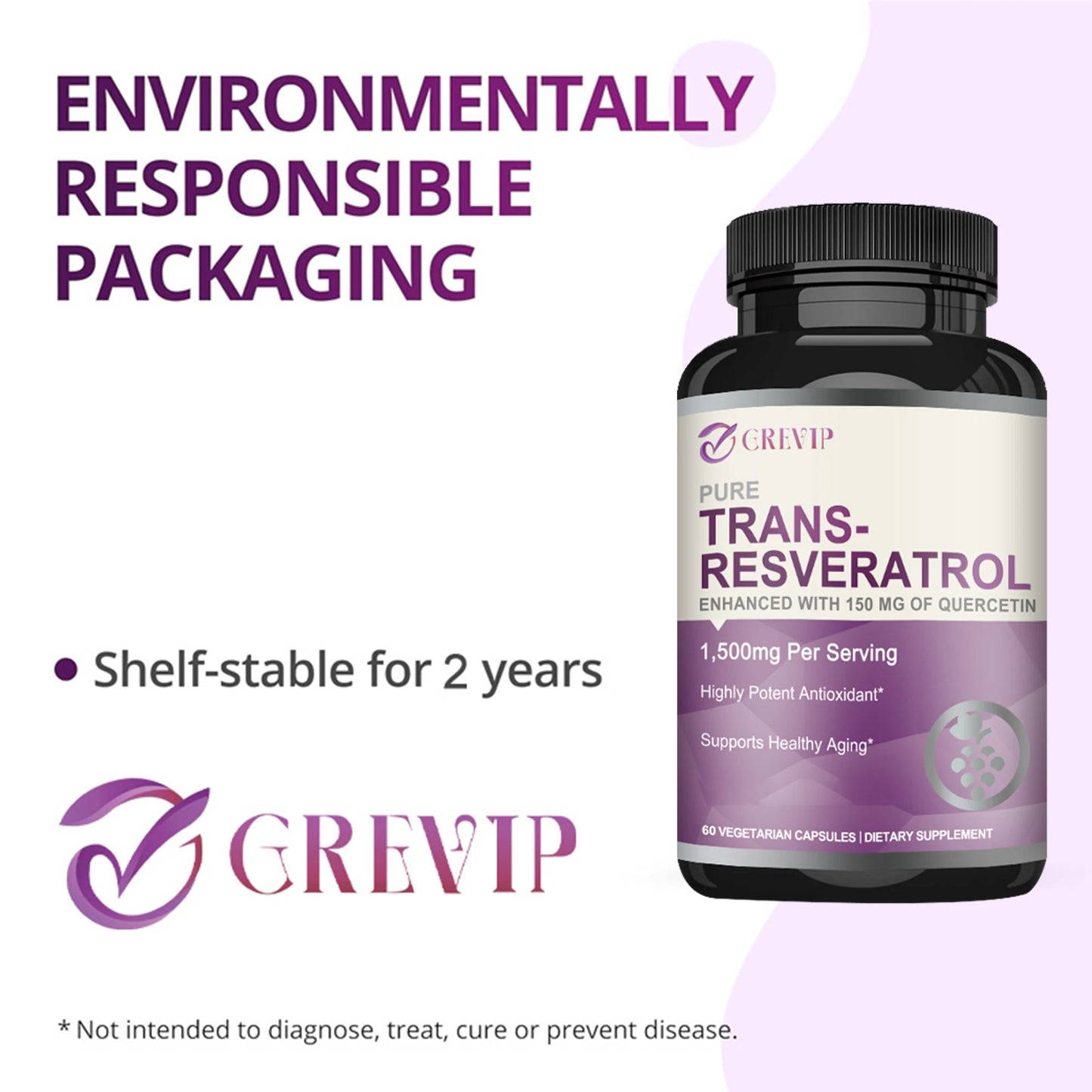 Trans-Resveratrol Supplement 1500mg - Anti-aging, Antioxidant, Brain, Heart, Skin Health - 60 Capsules