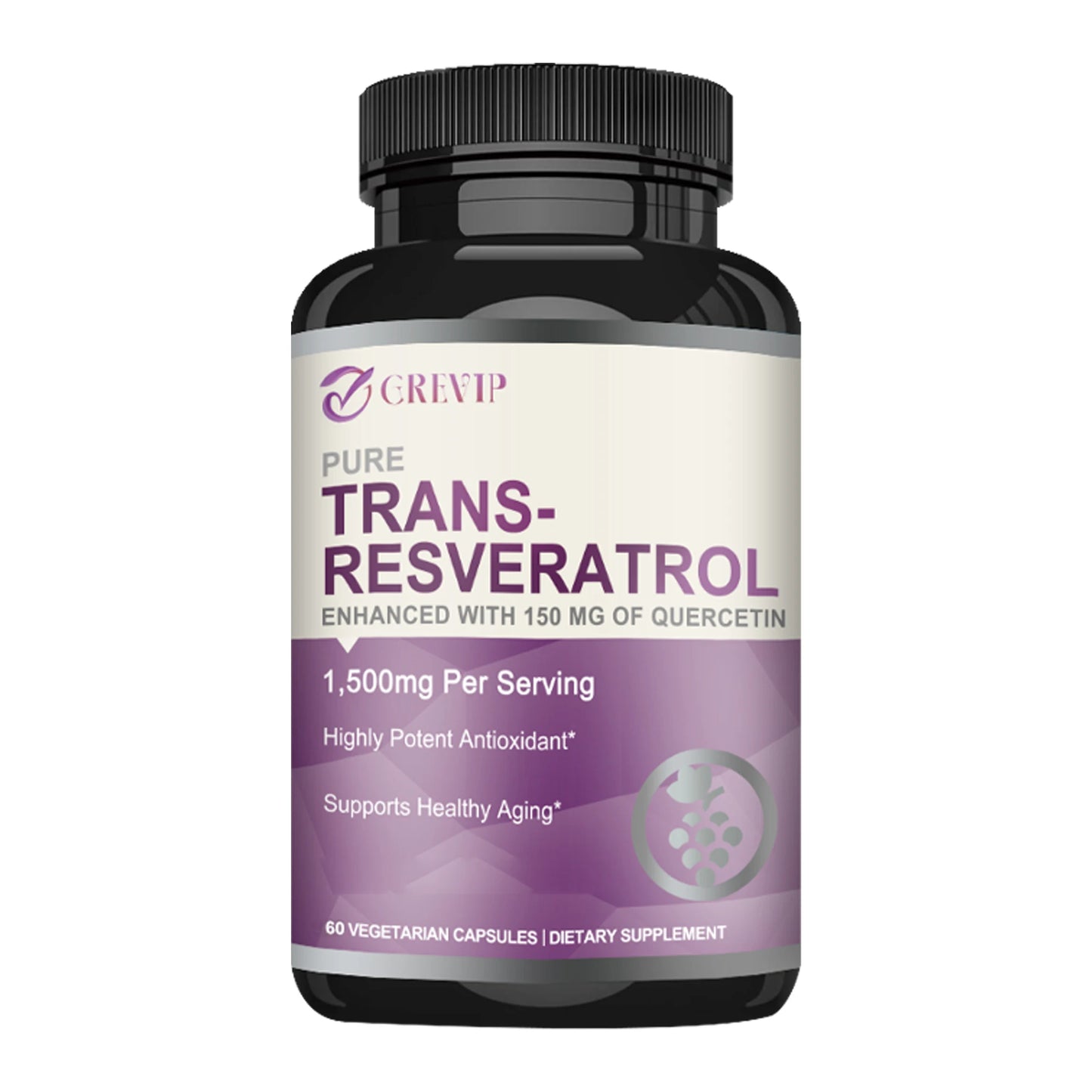 Trans-Resveratrol Supplement 1500mg - Anti-aging, Antioxidant, Brain, Heart, Skin Health - 60 Capsules