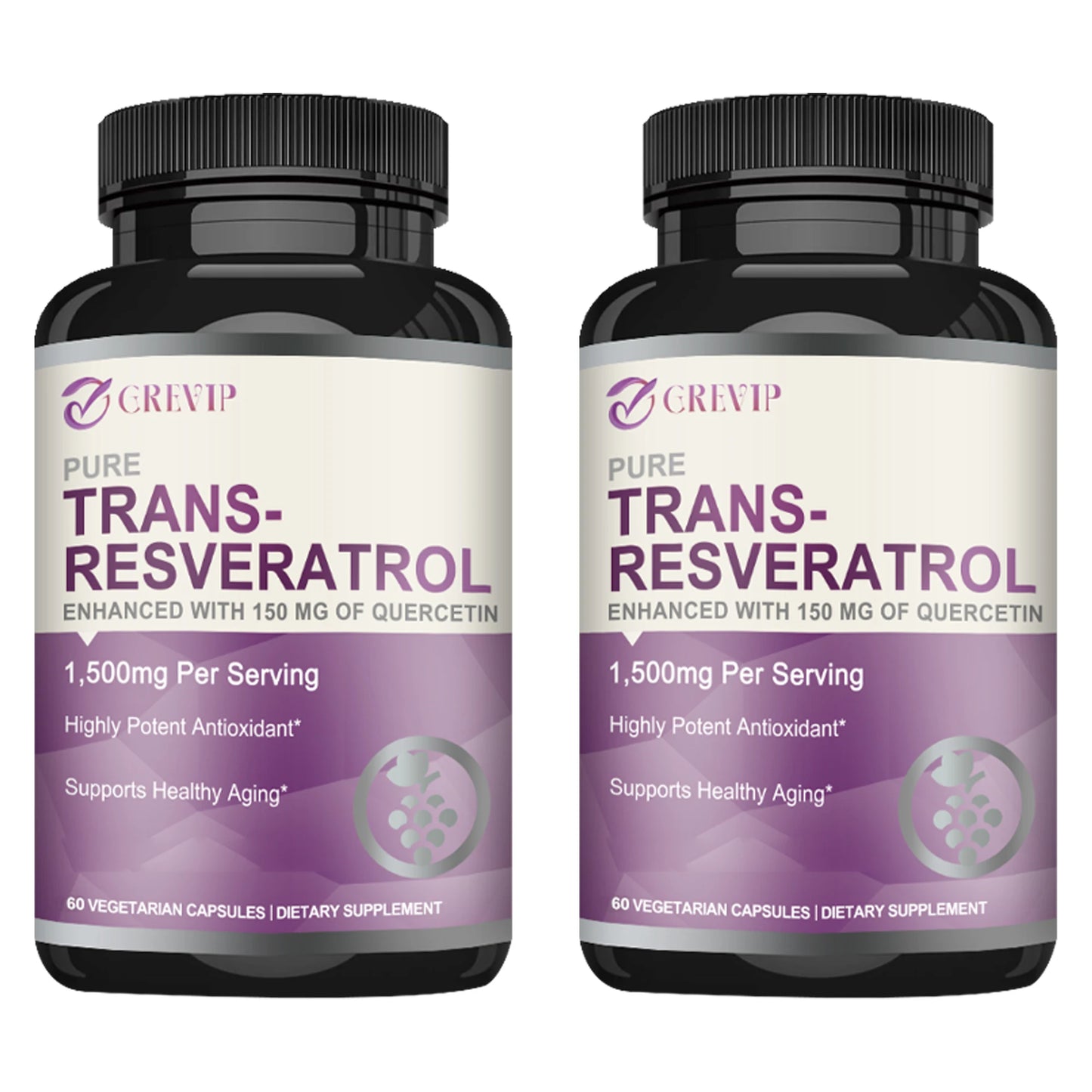 Trans-Resveratrol Supplement 1500mg - Anti-aging, Antioxidant, Brain, Heart, Skin Health - 60 Capsules