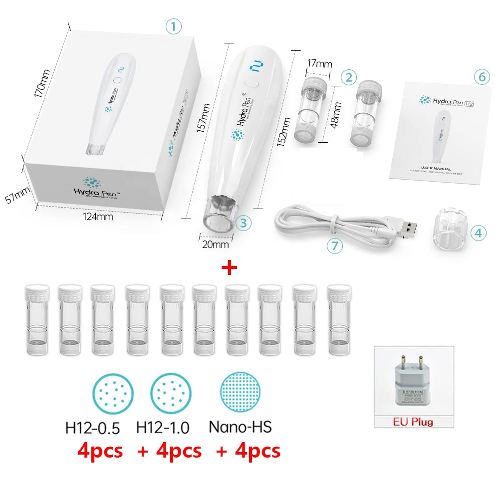 Hydra.pen H2 Wireless Professional Microneedling Pen Automatic Serum Applicator Dr.pen Amazing Skin Care Tool - 12pcs Cartridges