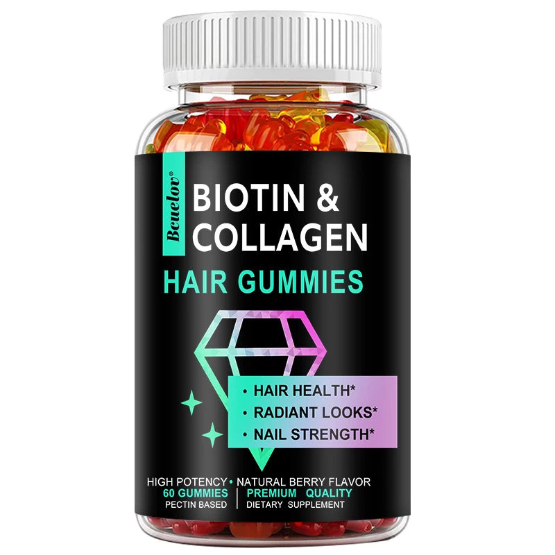 Collagen Gummies, Biotin, Good for Hair, Skin and Nails, Supports Joints, Bones, Digestion - Non-GMO