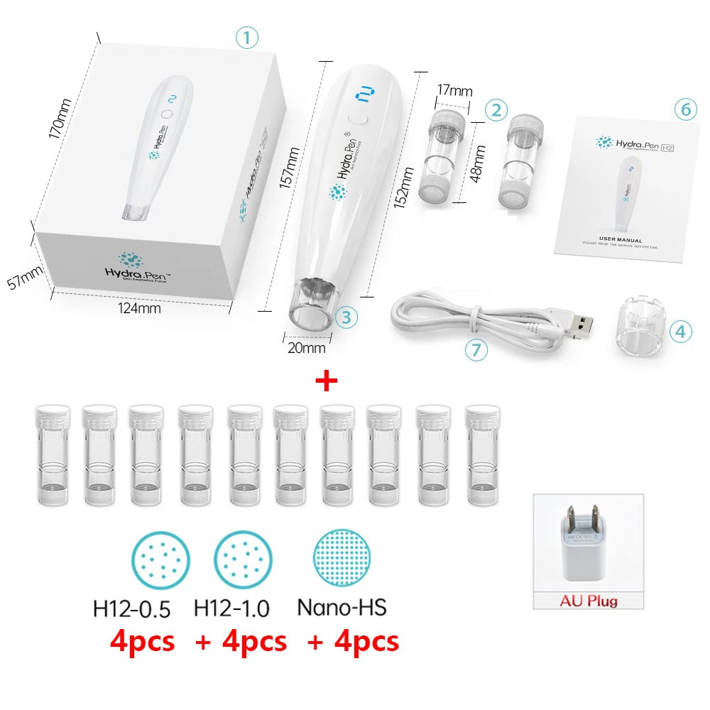 Hydra.pen H2 Wireless Professional Microneedling Pen Automatic Serum Applicator Dr.pen Amazing Skin Care Tool - 12pcs Cartridges