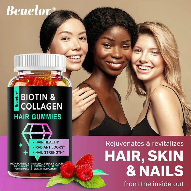 Collagen Gummies, Biotin, Good for Hair, Skin and Nails, Supports Joints, Bones, Digestion - Non-GMO