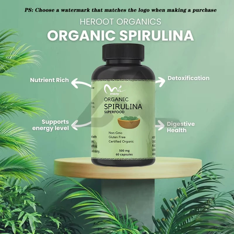 Spirulina Protein Powder Capsules - Vitamins & Minerals for Energy - Vegetarian, Gluten Free Superfood for  (60 Capsules)