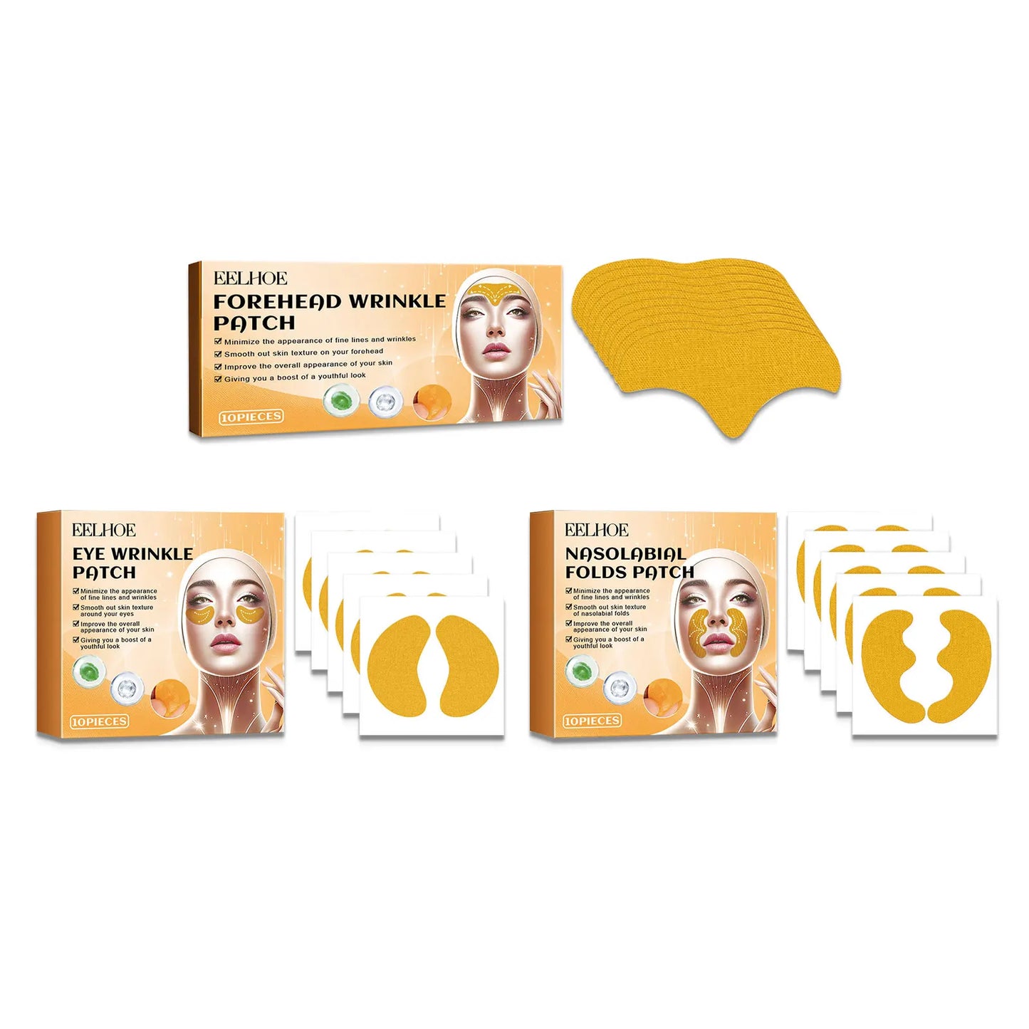 Forehead Nasolabial Eye Gel Patch Anti Wrinkle Forehead Line Removal Anti Sagging Skin Firming Mask Kojic Acid Collagen Patches