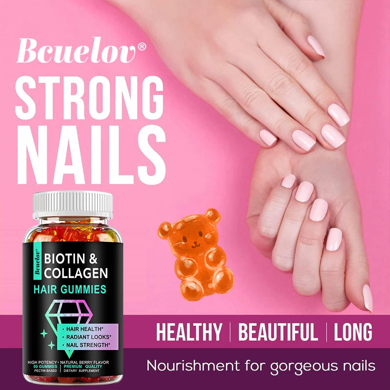 Collagen Gummies, Biotin, Good for Hair, Skin and Nails, Supports Joints, Bones, Digestion - Non-GMO