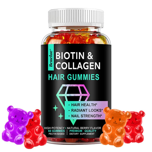 Collagen Gummies, Biotin, Good for Hair, Skin and Nails, Supports Joints, Bones, Digestion - Non-GMO