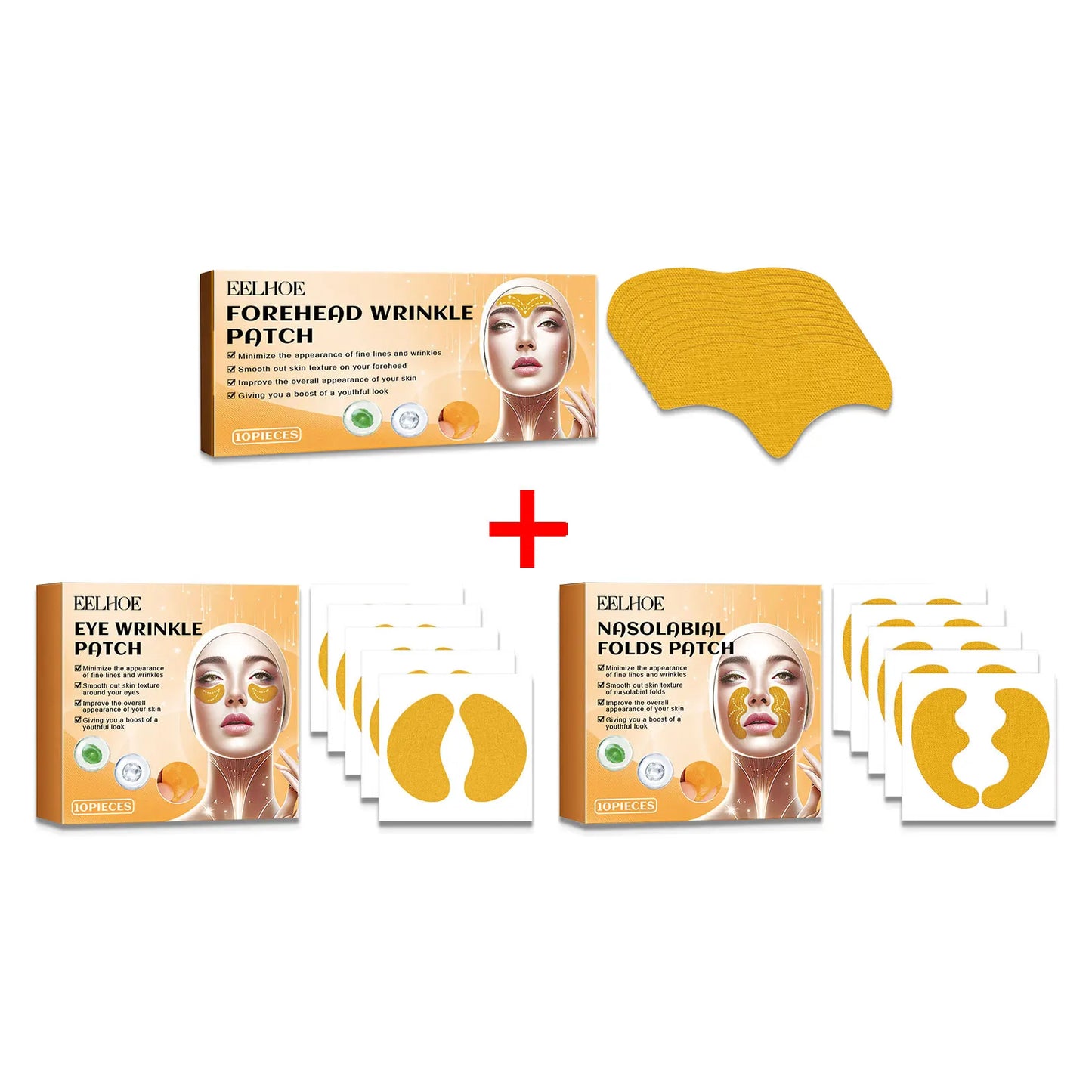 Forehead Nasolabial Eye Gel Patch Anti Wrinkle Forehead Line Removal Anti Sagging Skin Firming Mask Kojic Acid Collagen Patches