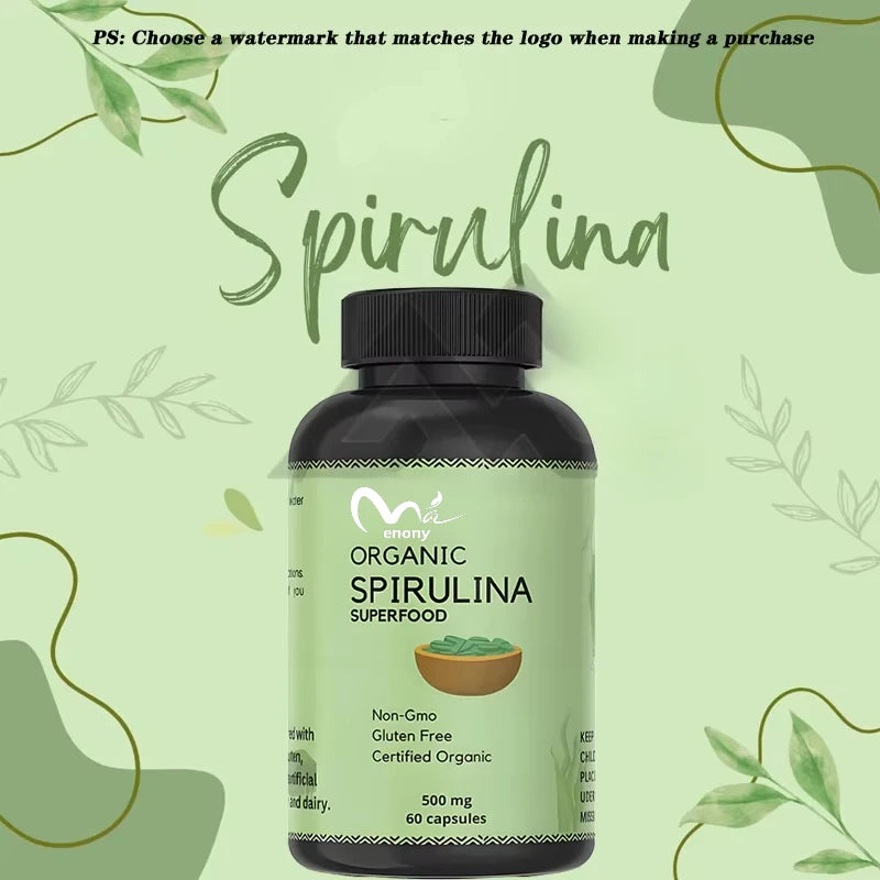 Spirulina Protein Powder Capsules - Vitamins & Minerals for Energy - Vegetarian, Gluten Free Superfood for  (60 Capsules)