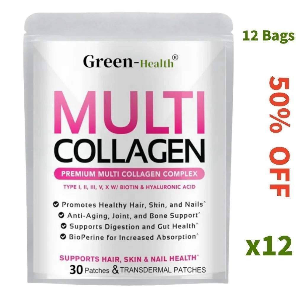 30 Patches Multi Collagen Plus Transdermal Patches With Biotin, Vitamin C For Women & Men Hair Growth Support Skin