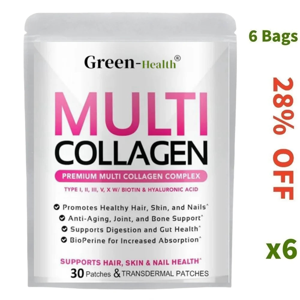 30 Patches Multi Collagen Plus Transdermal Patches With Biotin, Vitamin C For Women & Men Hair Growth Support Skin