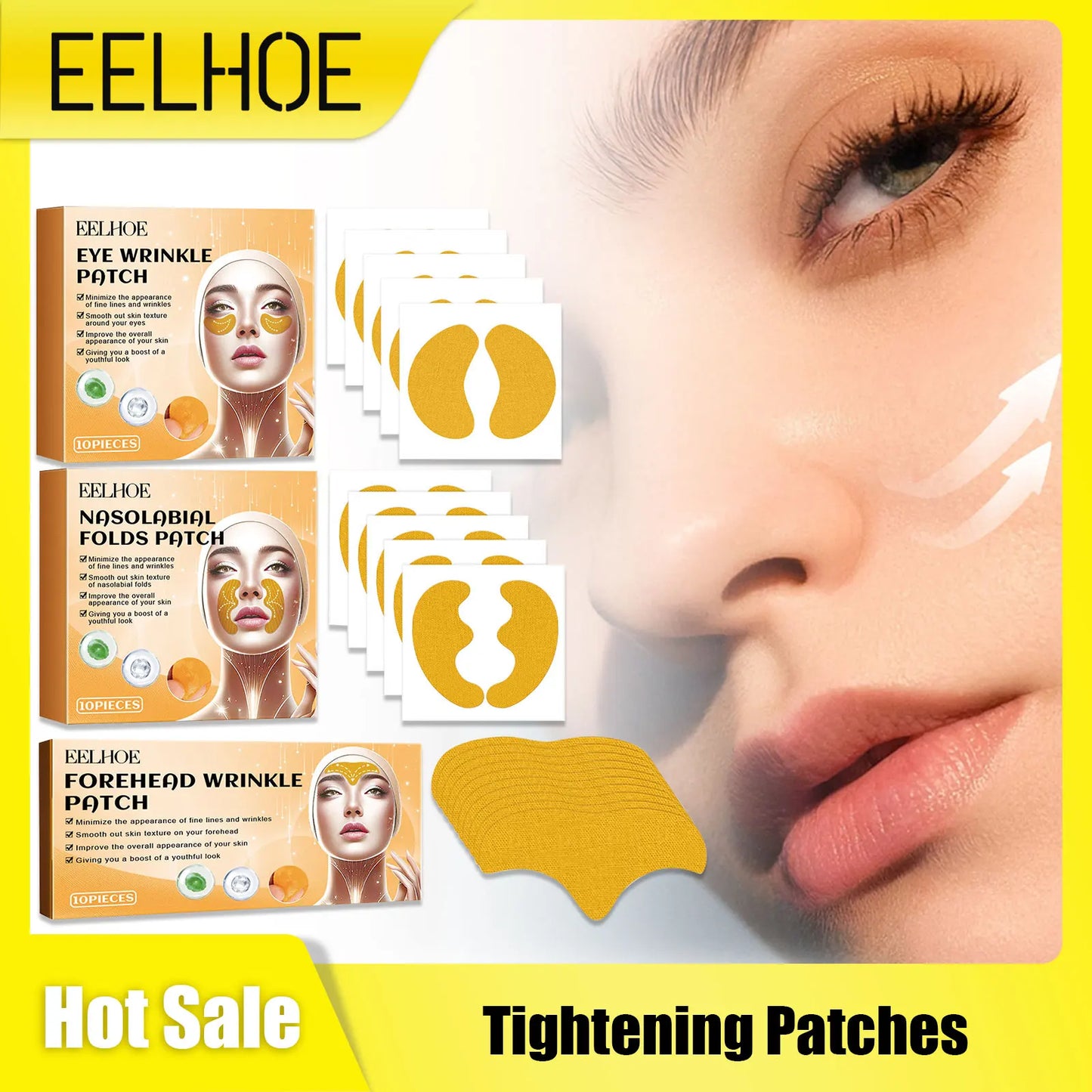 Forehead Nasolabial Eye Gel Patch Anti Wrinkle Forehead Line Removal Anti Sagging Skin Firming Mask Kojic Acid Collagen Patches