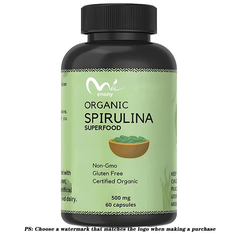 Spirulina Protein Powder Capsules - Vitamins & Minerals for Energy - Vegetarian, Gluten Free Superfood for  (60 Capsules)