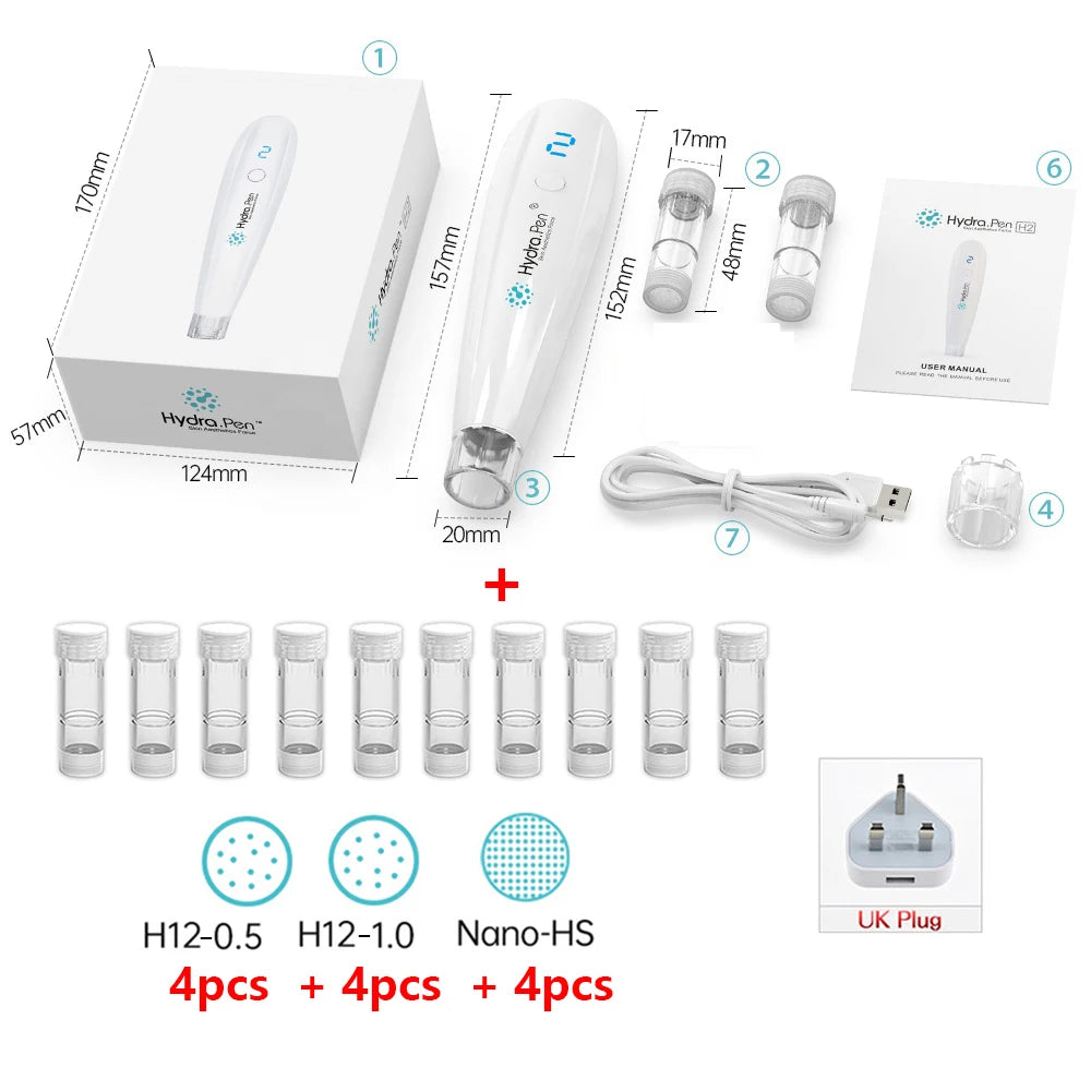 Hydra.pen H2 Wireless Professional Microneedling Pen Automatic Serum Applicator Dr.pen Amazing Skin Care Tool - 12pcs Cartridges